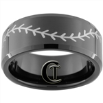 10mm Black Beveled Tungsten Carbide Baseball Stitch Design