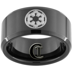 10mm Black Beveled Tungsten Carbide Star Wars Design