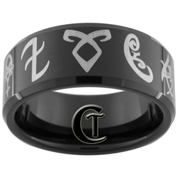 10mm Black Beveled Tungsten Carbide Mortal Instruments Runes Design