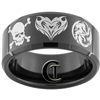 10mm Black Beveled Tungsten Carbide Skull and Cross Bones, Heart, Dragon Yin Yang Design