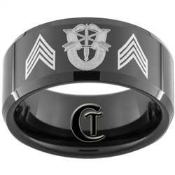 10mm Black Beveled Tungsten Carbide Army Special Forces Sargeant Design