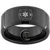 10mm Black Beveled Tungsten Carbide Firefighter Medic EMT Shield Design Ring.