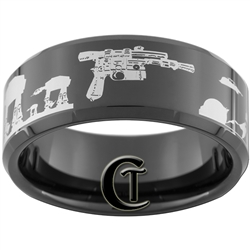 10mm Black Beveled Tungsten Carbide Star Wars Han's Blaster Hoth Battle Scene Design