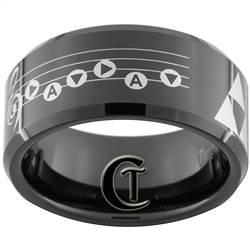 10mm Black Beveled Tungsten Carbide Zelda Song of Time and Triforce Laser Design