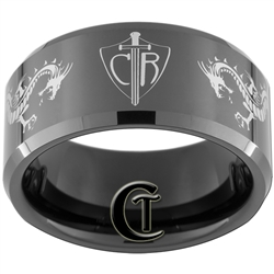 10mm Black Beveled Tungsten Carbide CTR Dragons Design