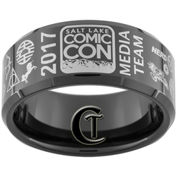 10mm Black Beveled Tungsten Carbide 2017 Salt Lake Comic Con Media Team Ring