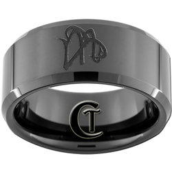 10mm Black Beveled Tungsten Carbide Aries Scorpio Design