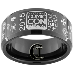 10mm Black Beveled Tungsten Carbide 2015 Salt Lake Comic Con Media Team Ring