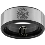 10mm Black Beveled Tungsten Carbide Satin Finish Fire Department Design