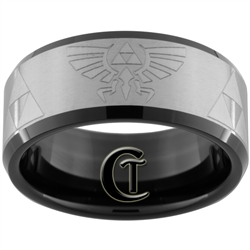 10mm Black Beveled Tungsten Carbide Zelda Laser Design