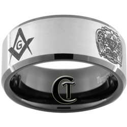 10mm Black Beveled Tungsten Carbide Satin Center Masonic Design