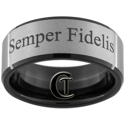 10mm Black Beveled Satin Finish Tungsten Semper Fidelis Design Ring.