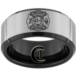 10mm Black Beveled Tungsten Carbide Satin Finish Fire Department Design