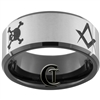 10mm Black Beveled Tungsten Carbide Satin Finish Masonic Design