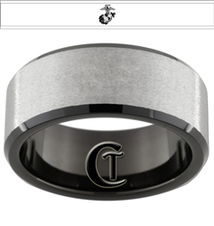 10mm Black Beveled Tungsten Carbide Stone Finished Marines Design.