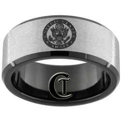 10mm Black Beveled Stone Finish Tungsten Carbide Army Crest Design Ring.