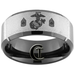 10mm Black Beveled Stone Finish Tungsten Carbide Marines Master Sergeant Design Ring.