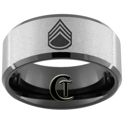 10mm Black Beveled Stone Finish Tungsten Carbide Army Staff Sergeant Design.