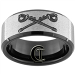 10mm Black Beveled Stone Finish Tungsten Carbide Army Calvary Crossed Sabres Design.