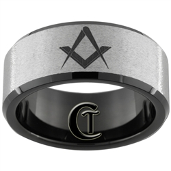 10mm Black Beveled Tungsten Carbide Stone Center Masonic Design