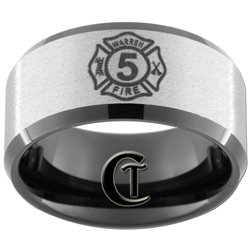 10mm Black Beveled Tungsten Carbide Stone Finish Fire Department Design