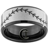 10mm Black Beveled Tungsten Carbide Stone Center Baseball Stich Design