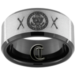 10mm Black Beveled Stone Finish Tungsten Carbide Army Crest Crossed Rifles Design.