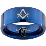 10mm Blue Beveled Tungsten Carbide Masonic Square and Compass Design