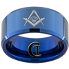 10mm Blue Beveled Tungsten Carbide White Lasered Masonic & Greek Design