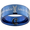 10mm Blue Beveled Tungsten Carbide Religious St. Michael Design Ring.