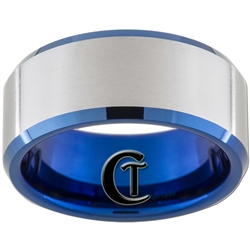 10mm Blue Beveled Tungsten Carbide Satin Finished Design