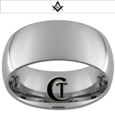 10mm Dome Tungsten Carbide White Lasered Master Masonic Design