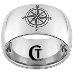 10mm Dome Tungsten Carbide Nautical Compass Design Ring.