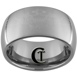 10mm Dome Tungsten Carbide Navy Aviator and Air Force Star Roundel Symbols Design Ring.