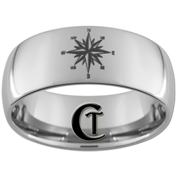 10mm Dome Tungsten Carbide Australian Royal Navy Compass Rose Skull and Bones Design Ring.