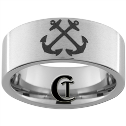 10mm Pipe Satin Finish Tungsten Carbide NAVY Anchor Design Ring.