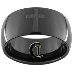 11mm Black Dome Tungsten Carbide Black Lasered Cross Design