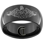 11mm Black Dome Tungsten NAVY Submarine Dolphins Designed Ring.
