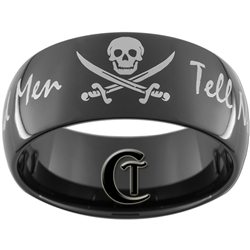 11mm Black Dome Tungsten Carbide White Lasered Skull Pirate Dead Men Tell No Tales Design