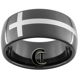 11mm Black Dome Tungsten Carbide White Lasered Connected Cross Design