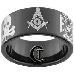 11mm Black Pipe Tungsten Carbide Masonic Design