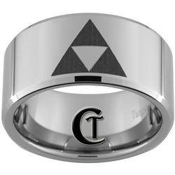 12mm Beveled Tungsten Legend of Zelda Triforces and Wolf Designed Ring.