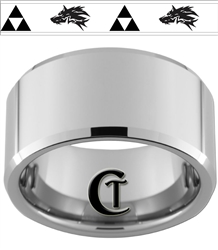 12mm Beveled Tungsten Legend of Zelda Twilight Princess Wolf Design Ring.