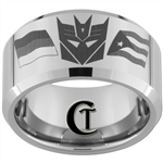 12mm Beveled Tungsten Carbide Decepticon Flag Design