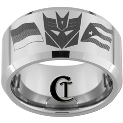 12mm Beveled Tungsten Carbide Decepticon Flag Design