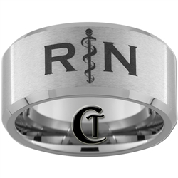 12mm Beveled Tungsten Carbide Satin Registered Nurse Design.