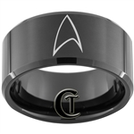 12mm Black Beveled Tungsten Carbide Star Trek Design