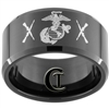 12mm Black Beveled Tungsten Carbide Marines Military Crossed Rifles Ring Design.