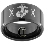 12mm Black Beveled Tungsten Carbide Marines Military Crossed Rifles Ring Design.