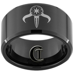 12mm Black Beveled Tungsten Carbide Sith Mandalorian Design